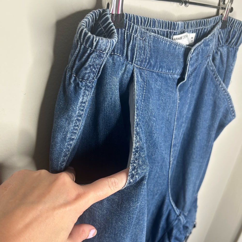Garage Denim Cargo Pocket Elastic Waistband Pant in Light Indigo Blue sz Medium - Picture 10 of 12